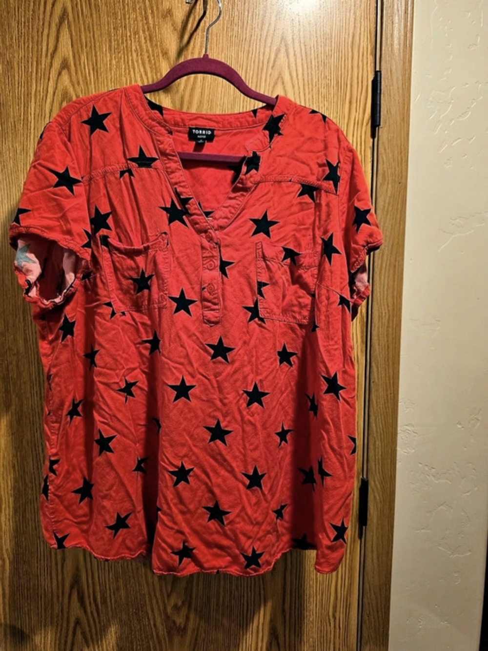 Torrid Harper Star Print Blouse Red & Black Size 3